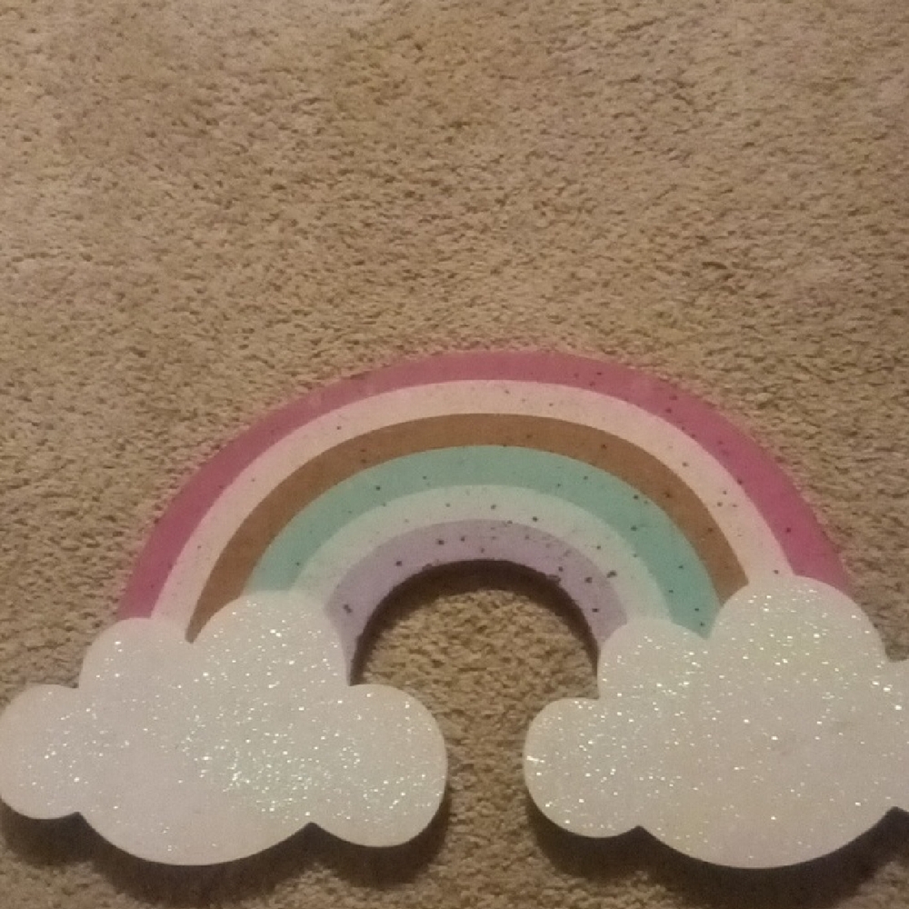 Hobby Lobby Glitter Rainbow Wall Decor - Pink, Brown, Green, White